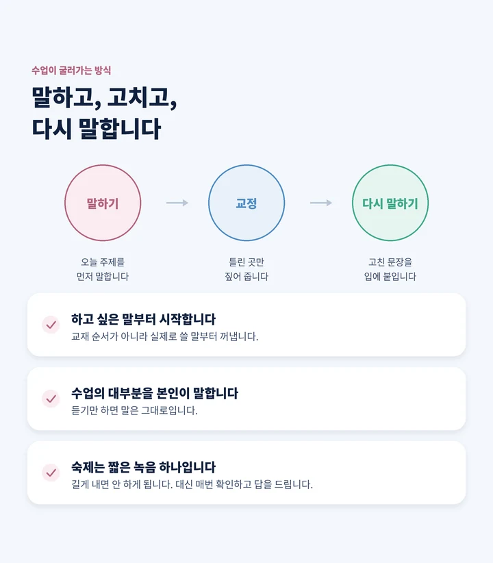 마포동 주부일본어과외 - 말하고 고치고 다시 말하는 수업 방식